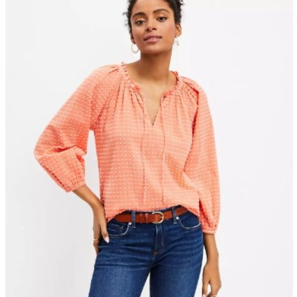 LOFT Tops - LOFT Clip Tie Neck Blouse – Orange – Women’s Medium